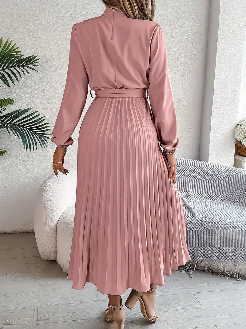 Nanette | Women's Pleated Tie Waist Long Sleeve Fall Brunch Dress