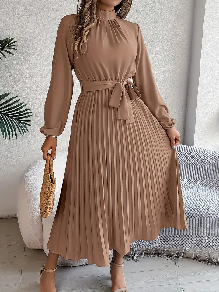 Nanette | Women's Pleated Tie Waist Long Sleeve Fall Brunch Dress