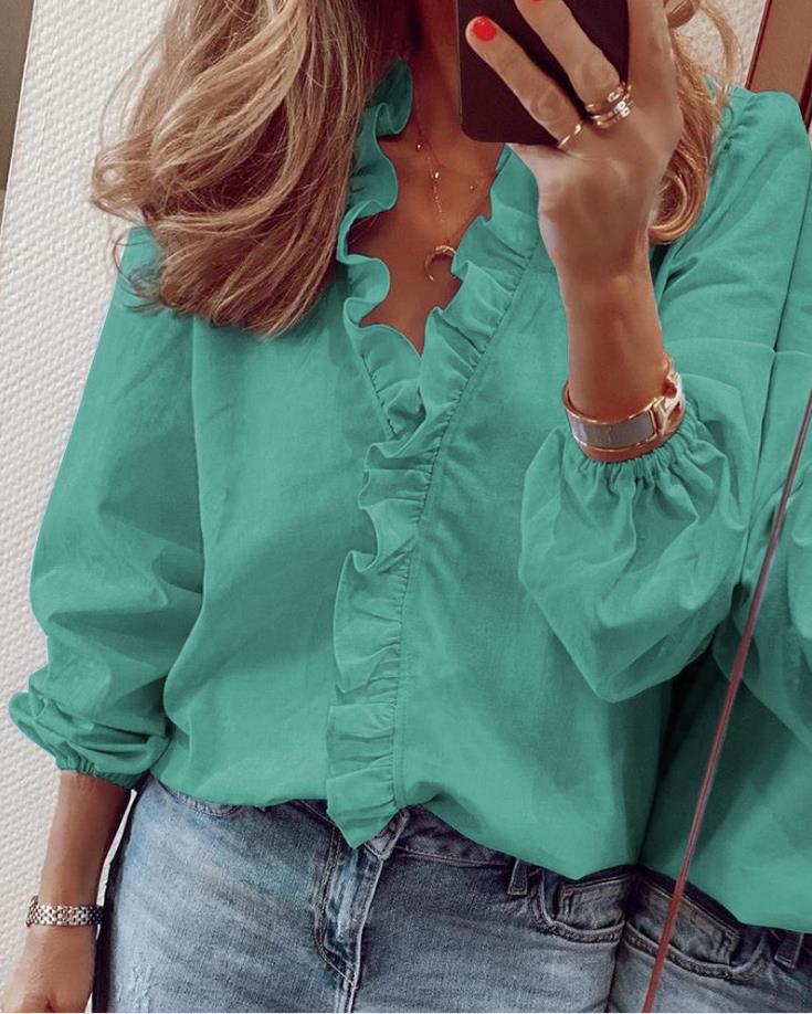 Calista | Women's V Neck Long Sleeve Ruffle Office Blouse