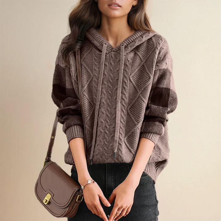 Annalise | Women's Striped Hooded Cable Knit Sweater