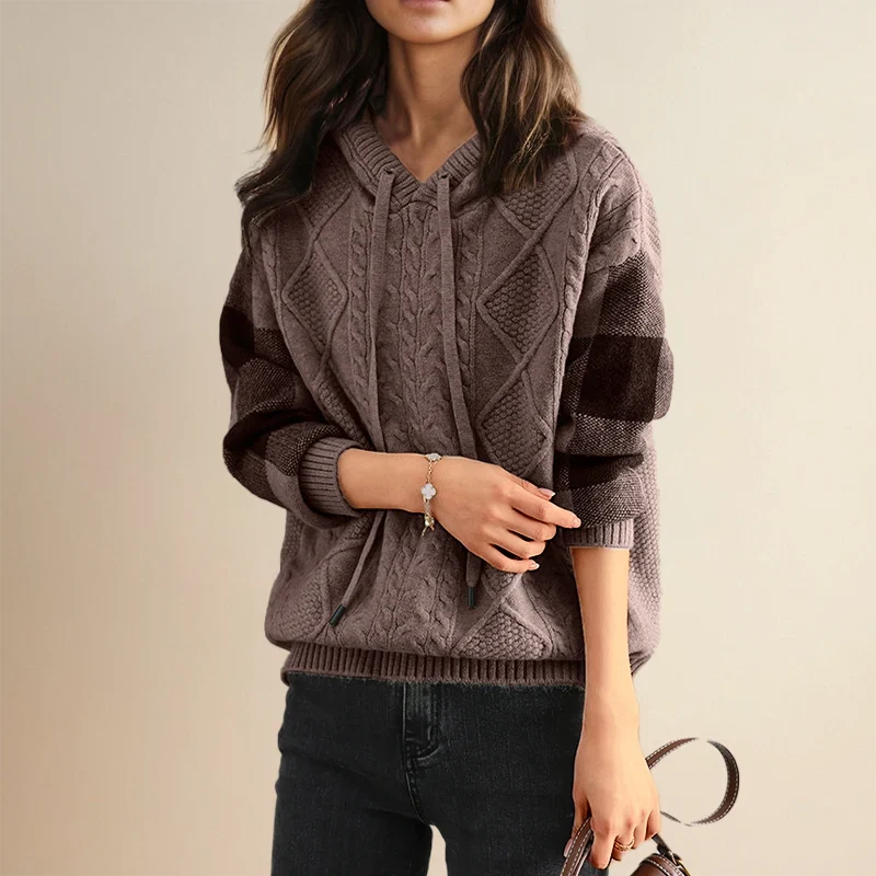Annalise | Women's Striped Hooded Cable Knit Sweater