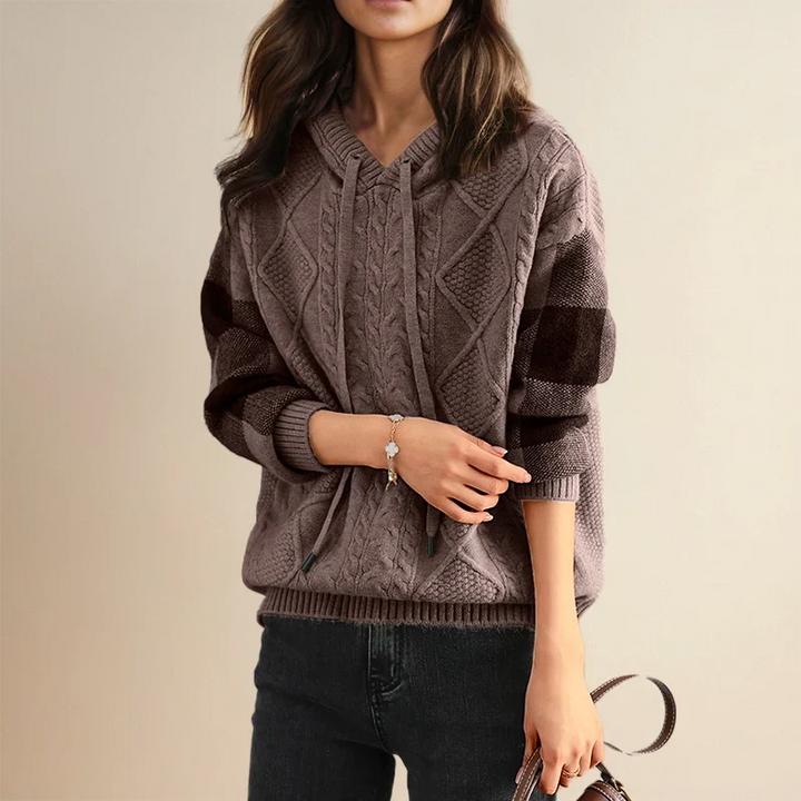 Annalise | Women's Striped Hooded Cable Knit Sweater