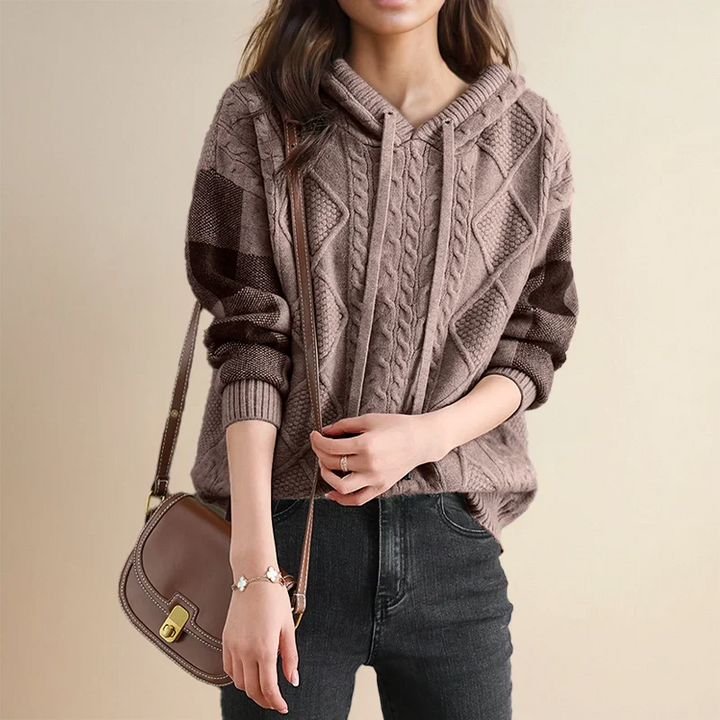 Annalise | Women's Striped Hooded Cable Knit Sweater