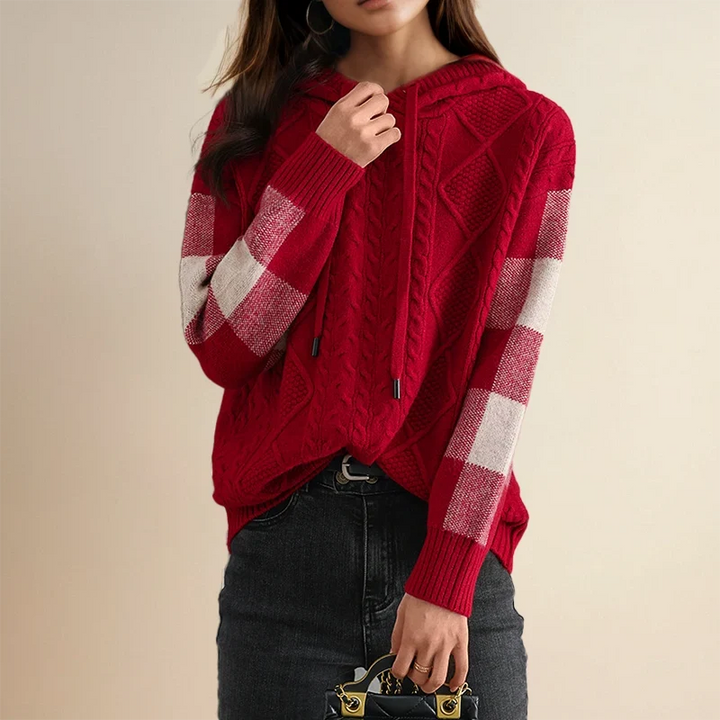 Annalise | Women's Striped Hooded Cable Knit Sweater