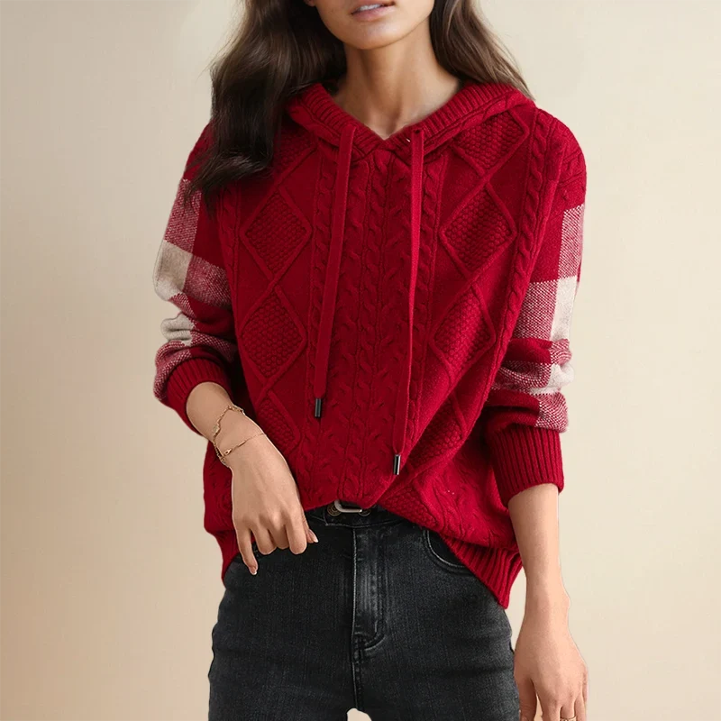 Annalise | Women's Striped Hooded Cable Knit Sweater