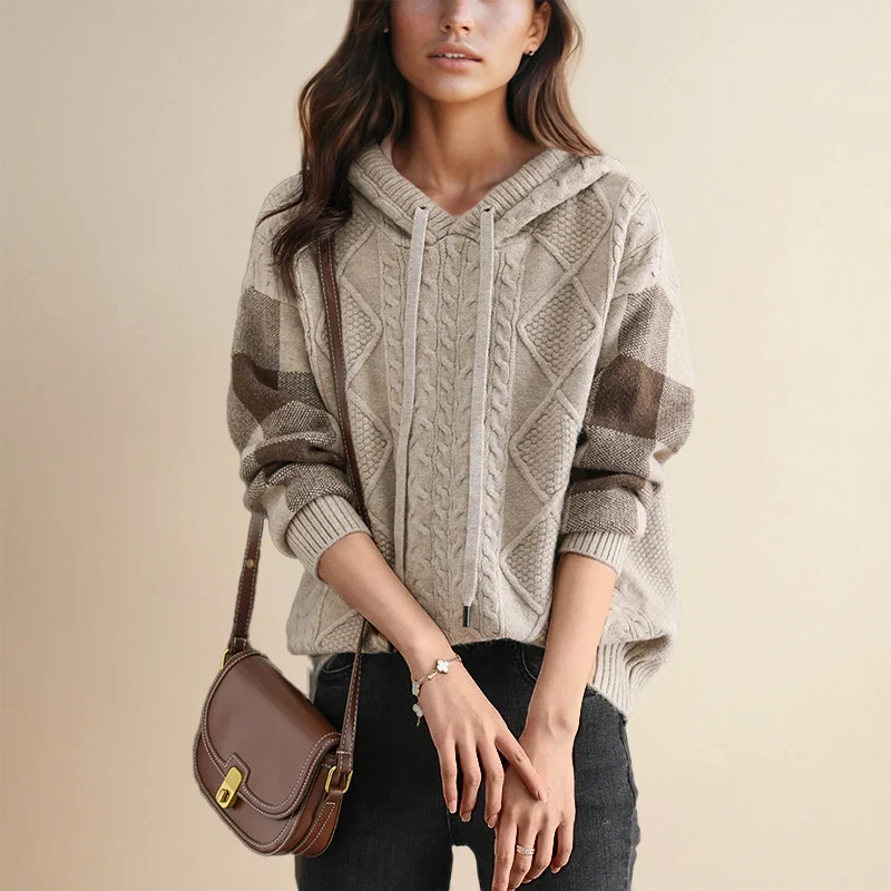 Annalise | Women's Striped Hooded Cable Knit Sweater