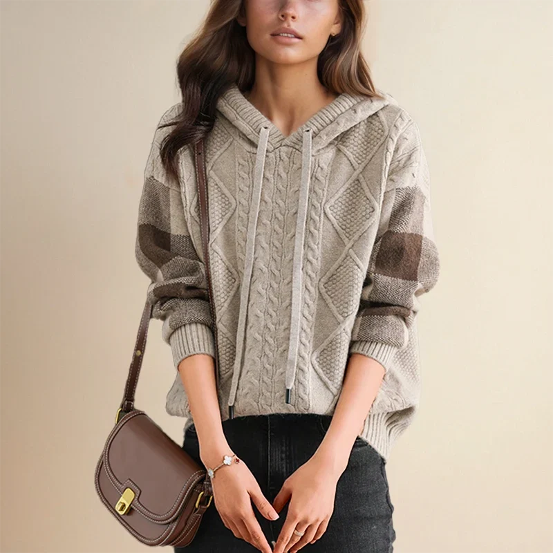 Annalise | Women's Striped Hooded Cable Knit Sweater