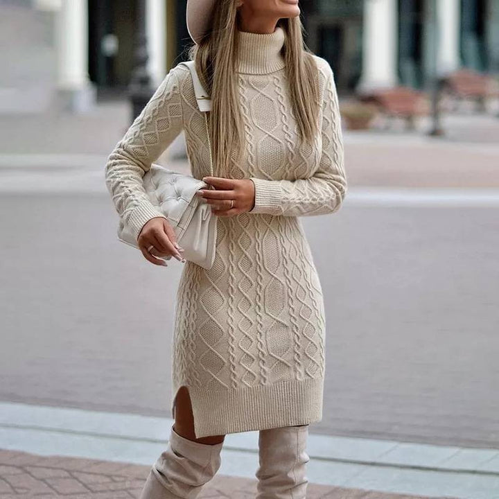 Catalina | Women's Cable Knit Turtleneck Mini Sweater Dress