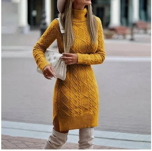Catalina | Women's Cable Knit Turtleneck Mini Sweater Dress