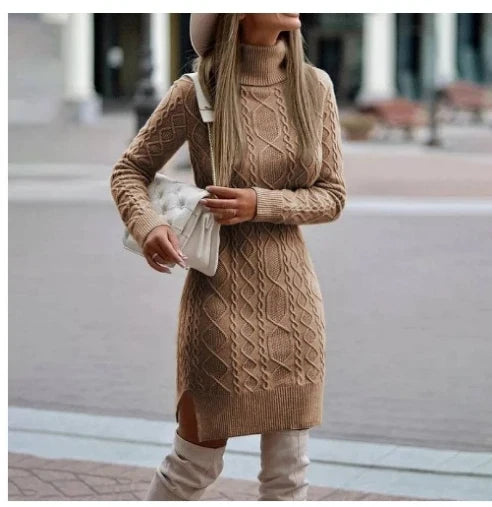 Catalina | Women's Cable Knit Turtleneck Mini Sweater Dress