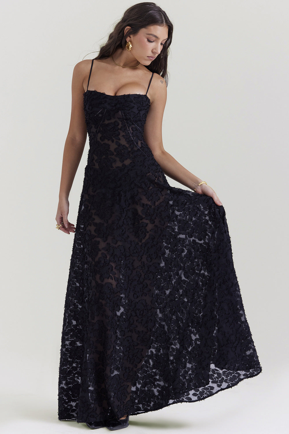 Gwenllian | Women Spaghetti Strap Lace Maxi Dress
