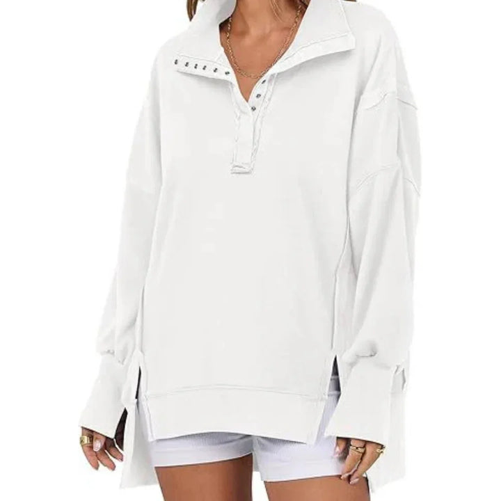 Violet | Women's Knit Collared Long Sleeve Button Front Casual Hoodie