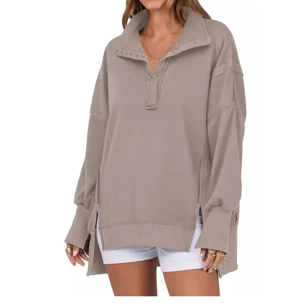 Violet | Women's Knit Collared Long Sleeve Button Front Casual Hoodie