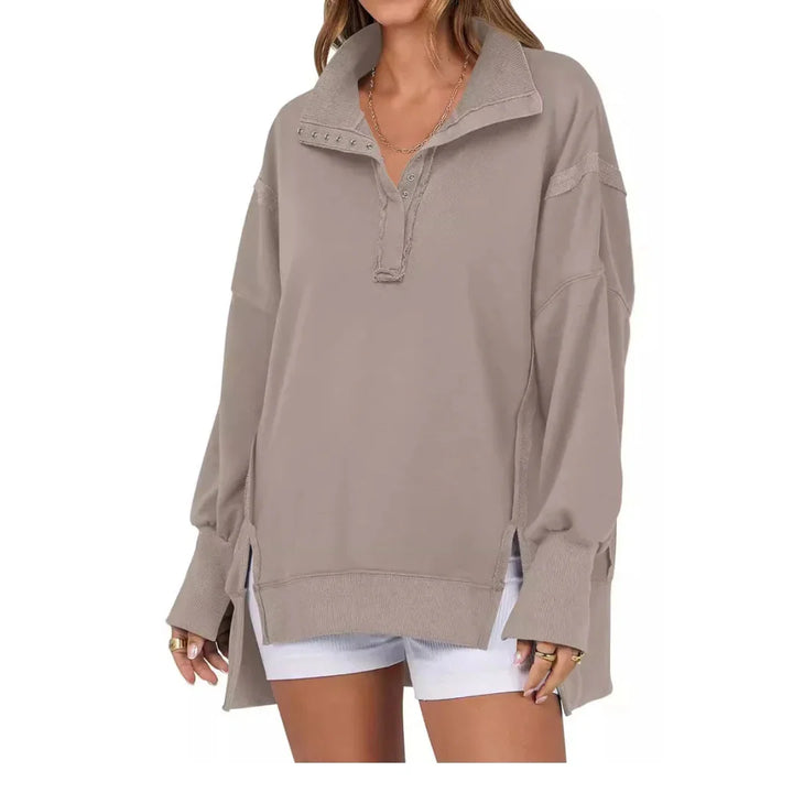 Violet | Women's Knit Collared Long Sleeve Button Front Casual Hoodie