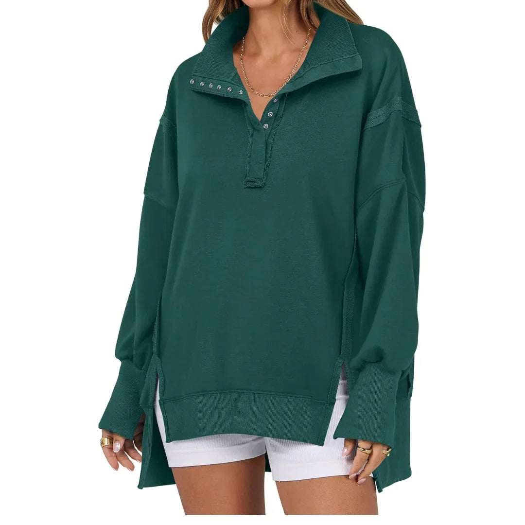 Violet | Women's Knit Collared Long Sleeve Button Front Casual Hoodie