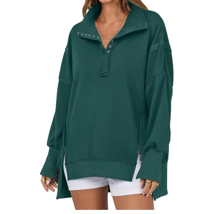 Violet | Women's Knit Collared Long Sleeve Button Front Casual Hoodie