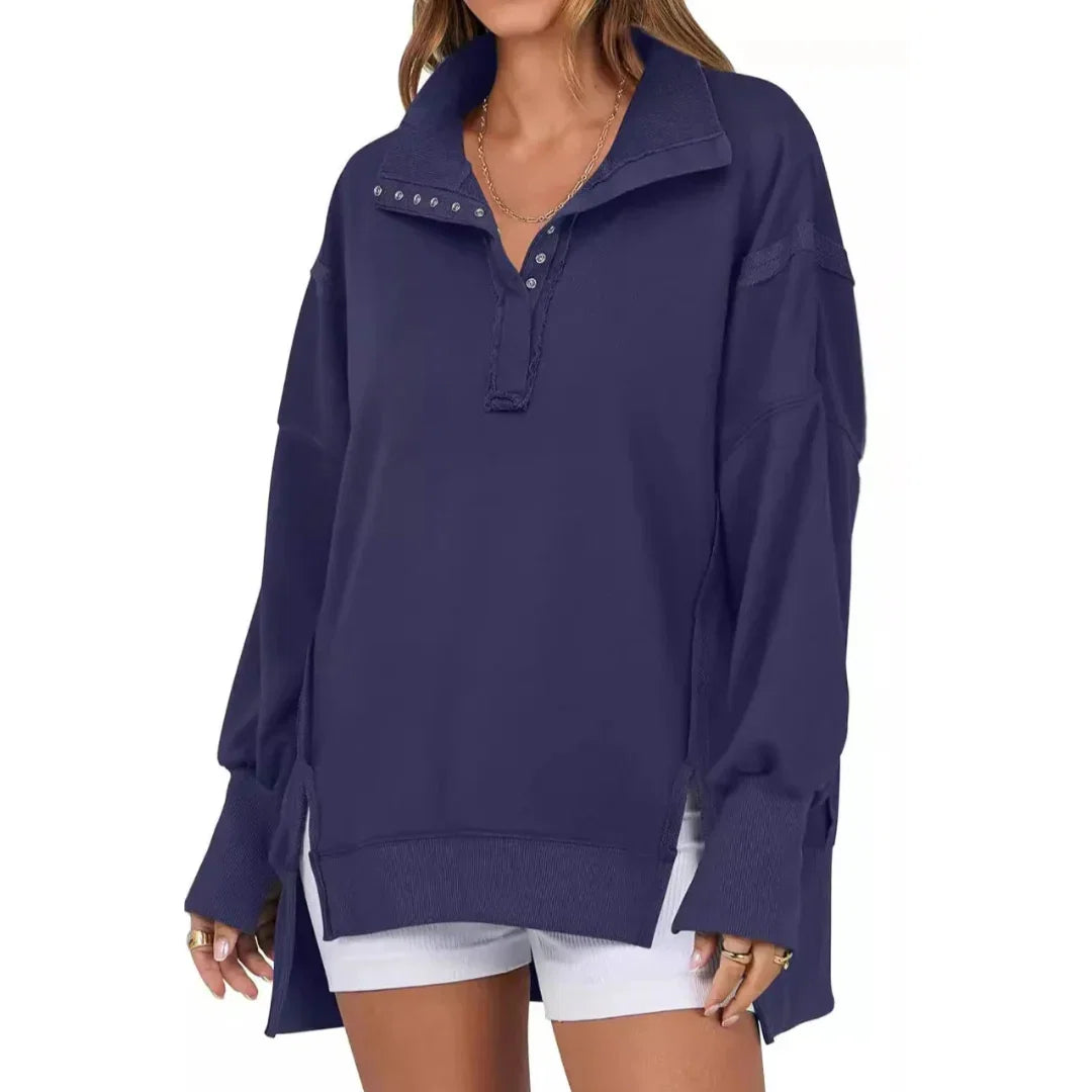 Violet | Women's Knit Collared Long Sleeve Button Front Casual Hoodie