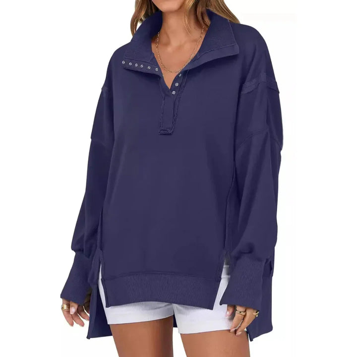 Violet | Women's Knit Collared Long Sleeve Button Front Casual Hoodie