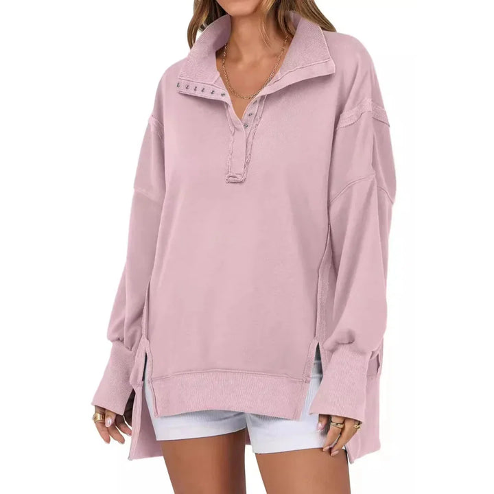Violet | Women's Knit Collared Long Sleeve Button Front Casual Hoodie