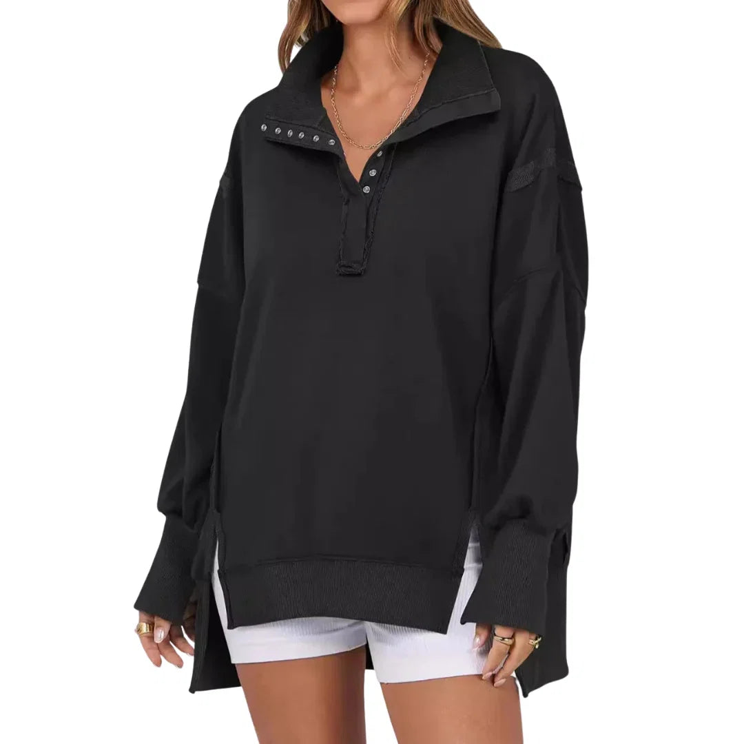 Violet | Women's Knit Collared Long Sleeve Button Front Casual Hoodie
