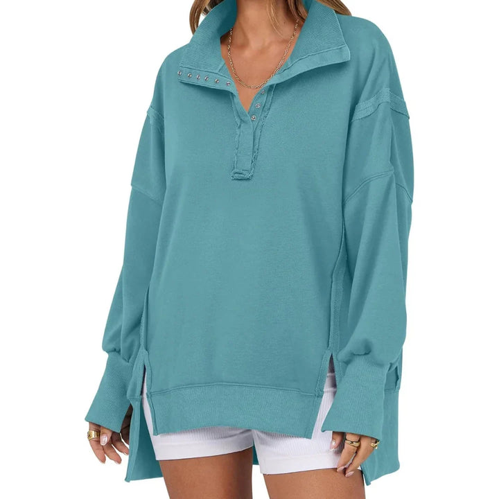 Violet | Women's Knit Collared Long Sleeve Button Front Casual Hoodie