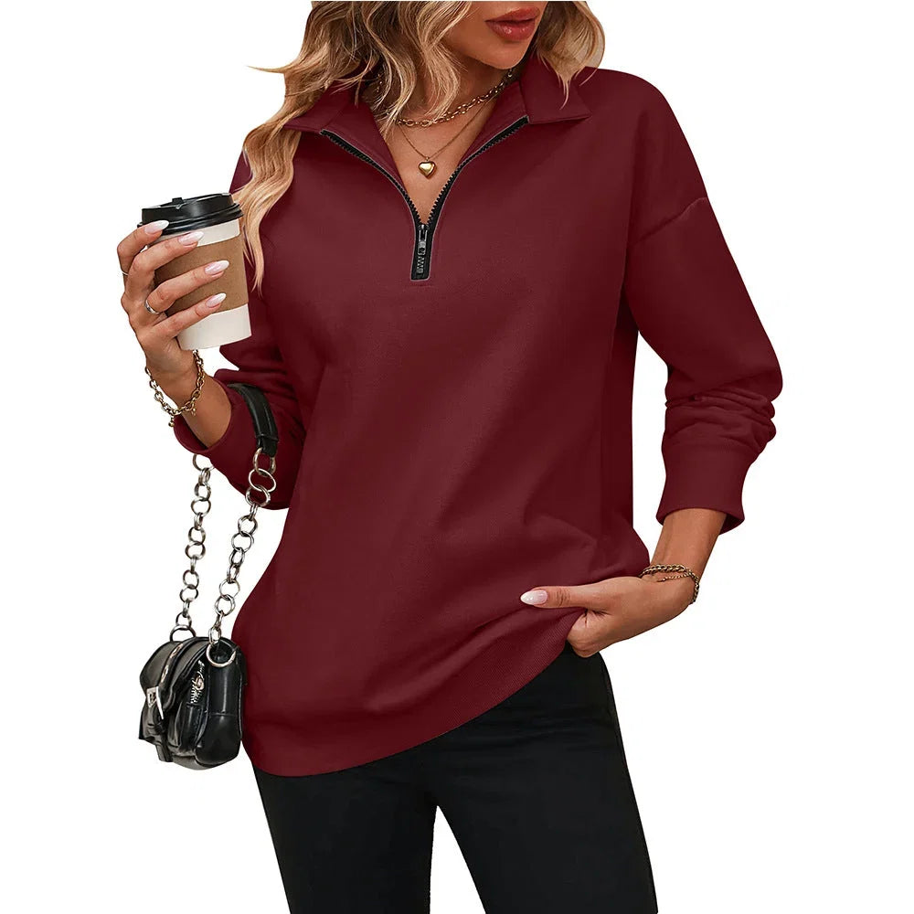 Lucia | Women's Knit Collared Long Sleeve Pockets Casual Zip Front Hoodie