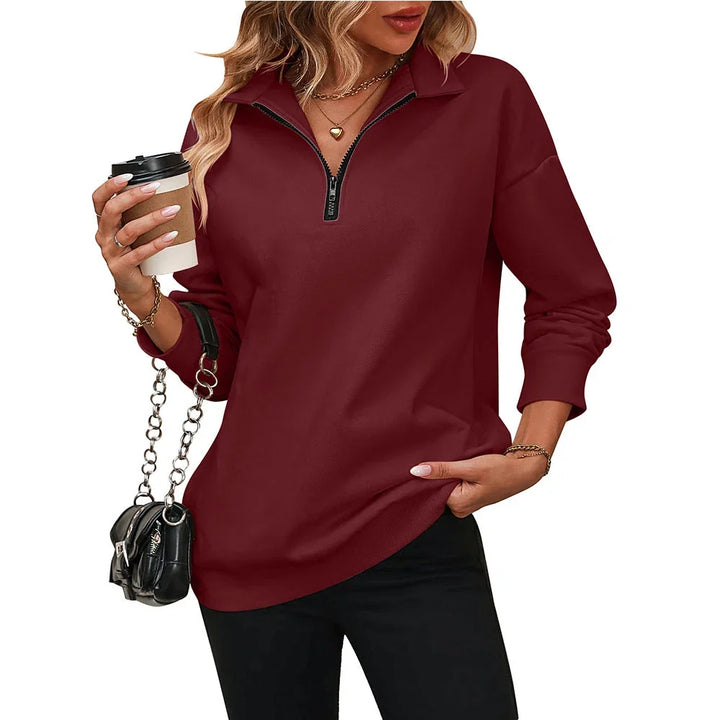 Lucia | Women's Knit Collared Long Sleeve Pockets Casual Zip Front Hoodie