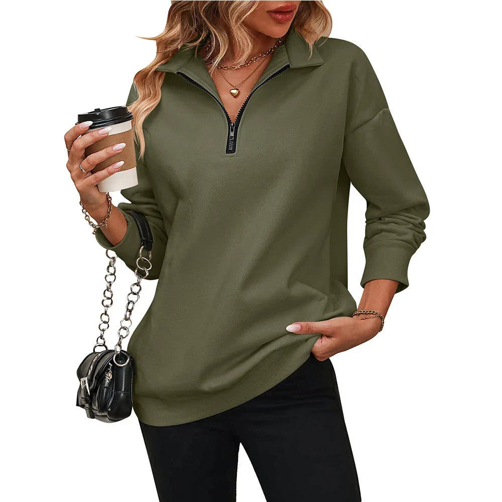 Lucia | Women's Knit Collared Long Sleeve Pockets Casual Zip Front Hoodie