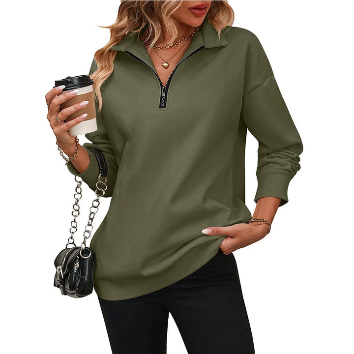 Lucia | Women's Knit Collared Long Sleeve Pockets Casual Zip Front Hoodie
