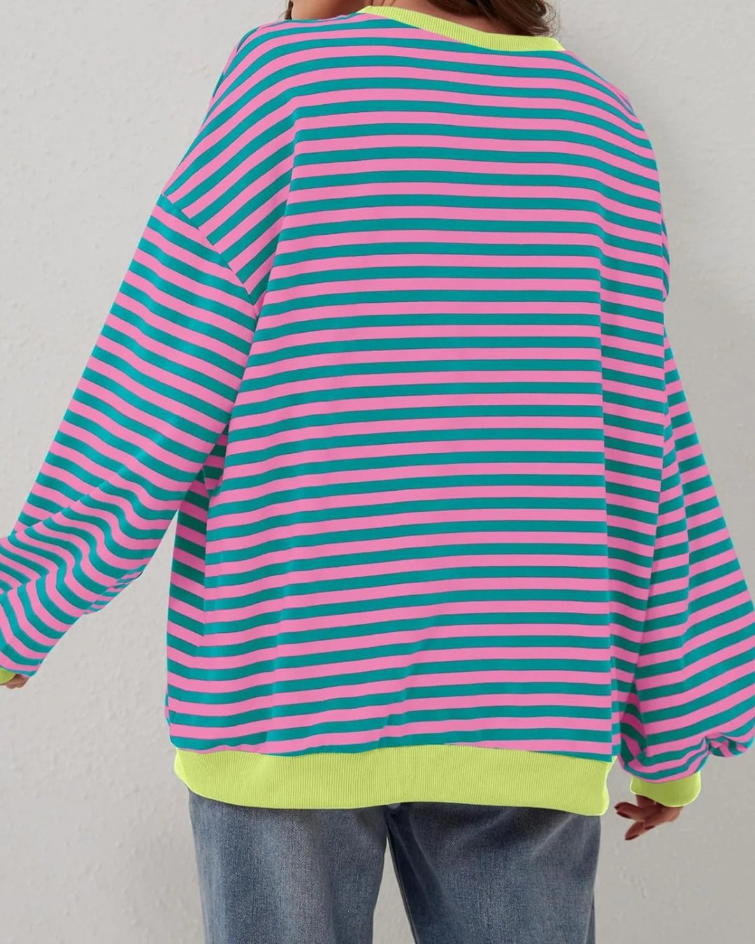 Clementine | Women's Striped Oversized Crew Neck Long Sleeve Knit Casual Hoodie