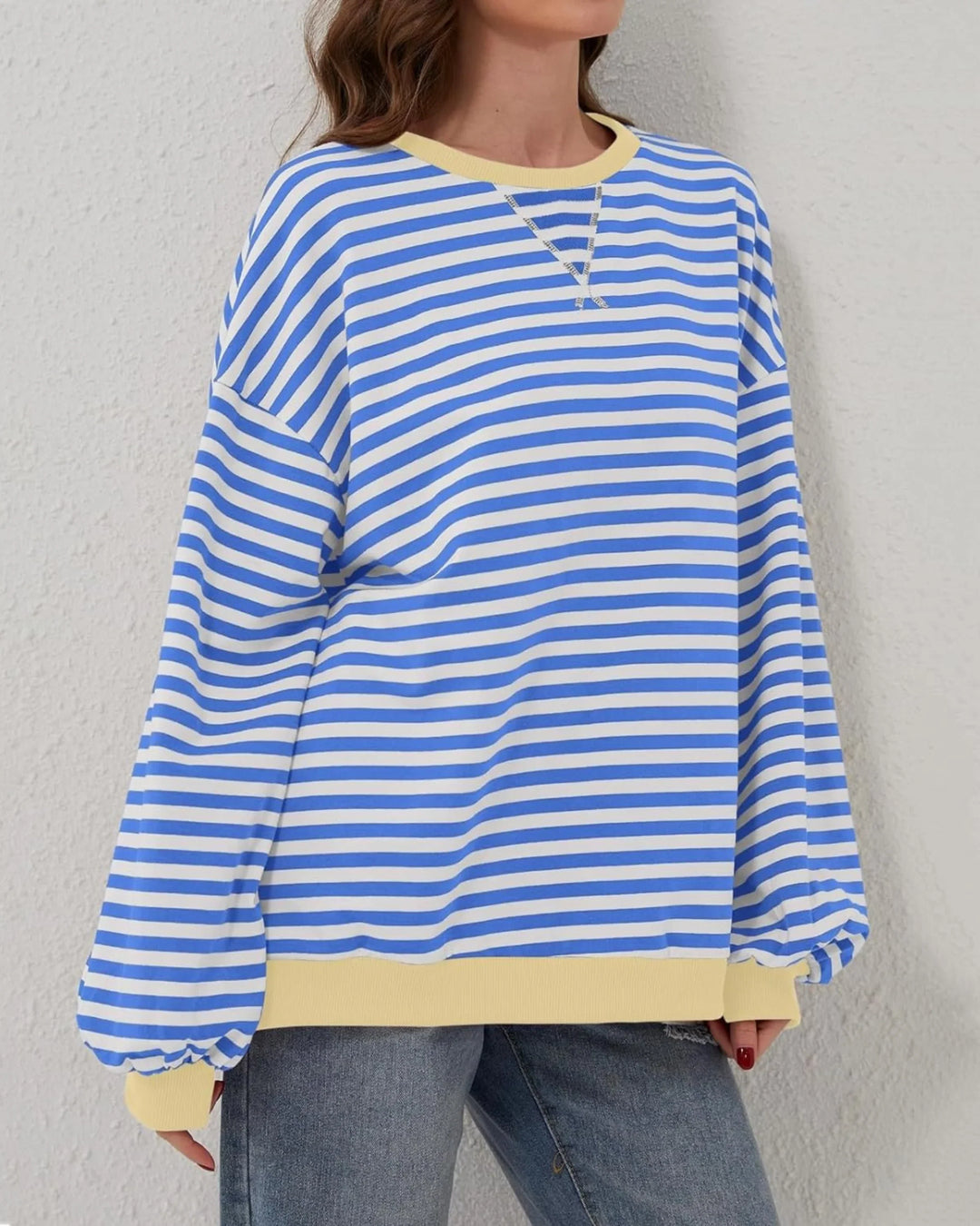 Clementine | Women's Striped Oversized Crew Neck Long Sleeve Knit Casual Hoodie