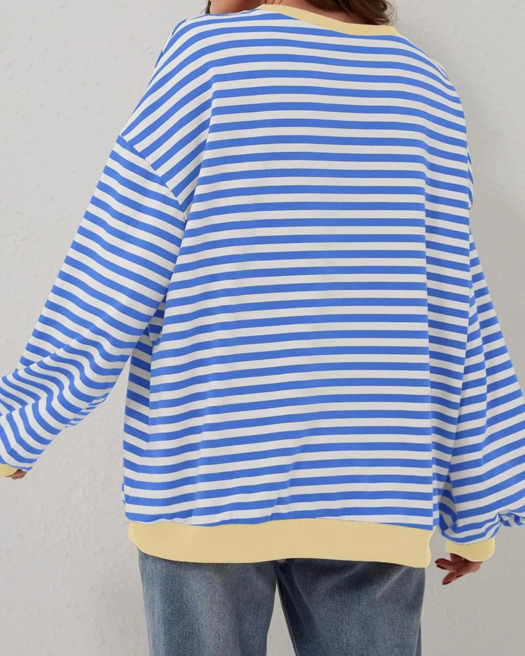 Clementine | Women's Striped Oversized Crew Neck Long Sleeve Knit Casual Hoodie