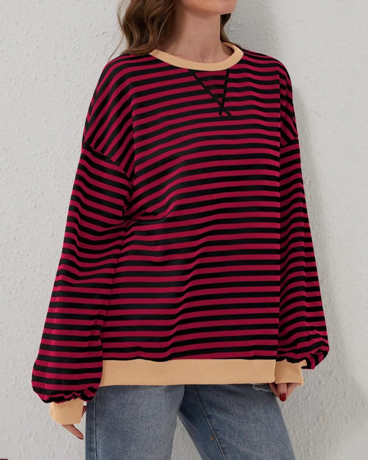 Clementine | Women's Striped Oversized Crew Neck Long Sleeve Knit Casual Hoodie