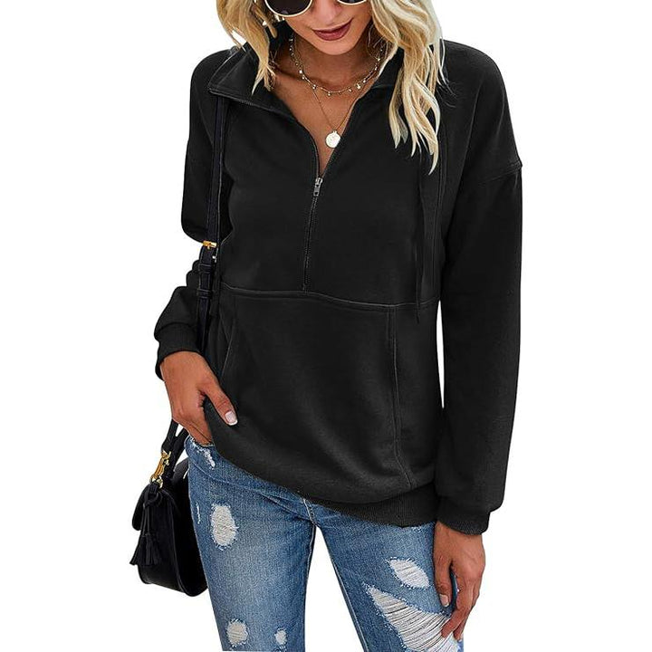 Emma | Women's Knit Collared Long Sleeve Pockets Casual Zip Front Hoodie