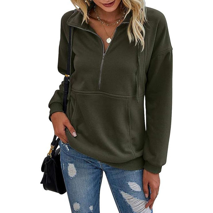 Emma | Women's Knit Collared Long Sleeve Pockets Casual Zip Front Hoodie