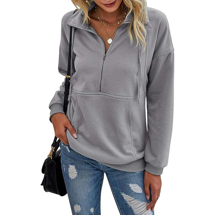Emma | Women's Knit Collared Long Sleeve Pockets Casual Zip Front Hoodie