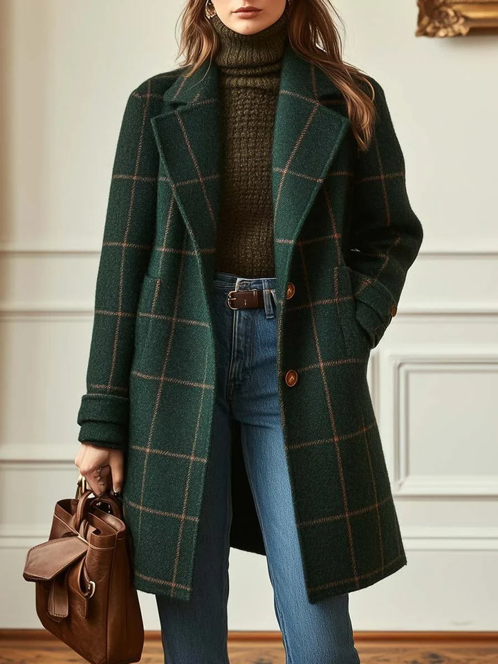 Emmylou | Women's Plaid Lapel Button Wool Coat