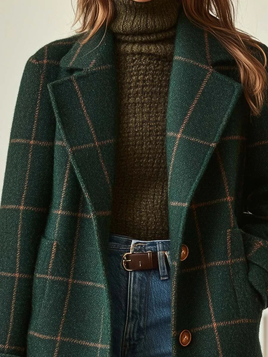 Emmylou | Women's Plaid Lapel Button Wool Coat