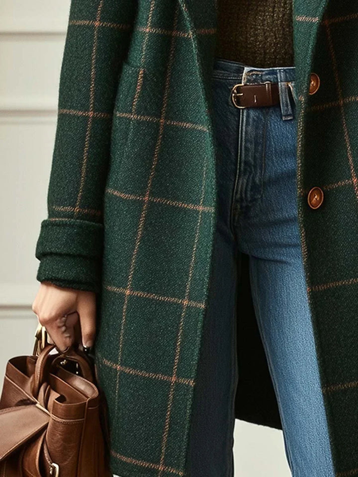Emmylou | Women's Plaid Lapel Button Wool Coat
