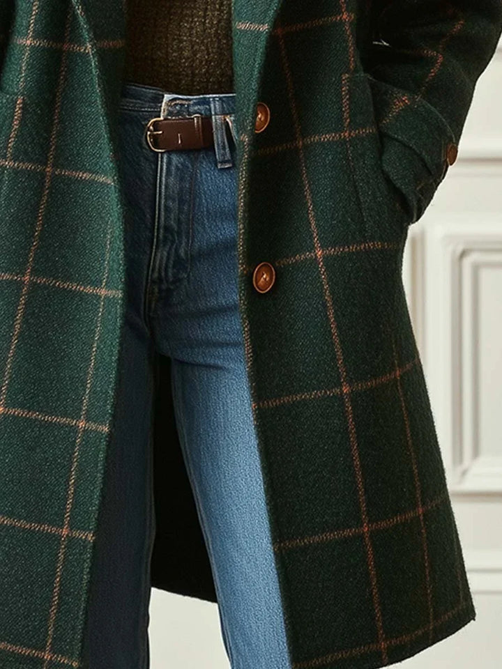 Emmylou | Women's Plaid Lapel Button Wool Coat
