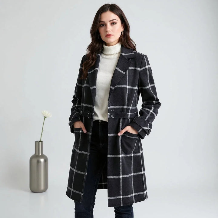Emmylou | Women's Plaid Lapel Button Wool Coat