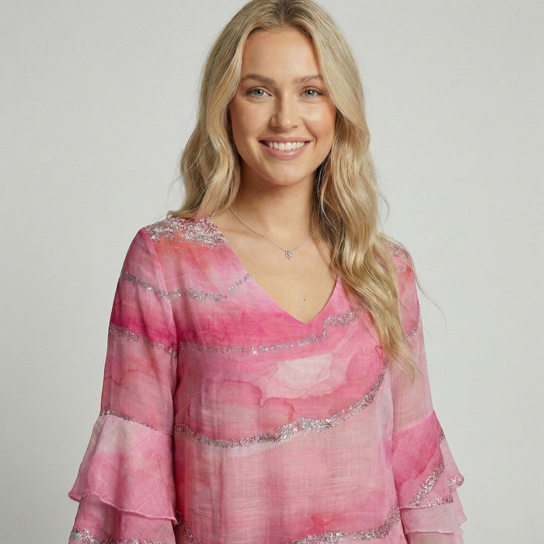 Priscilla | Women's Pink Geometric Sequin Puff Sleeve Mini Dress