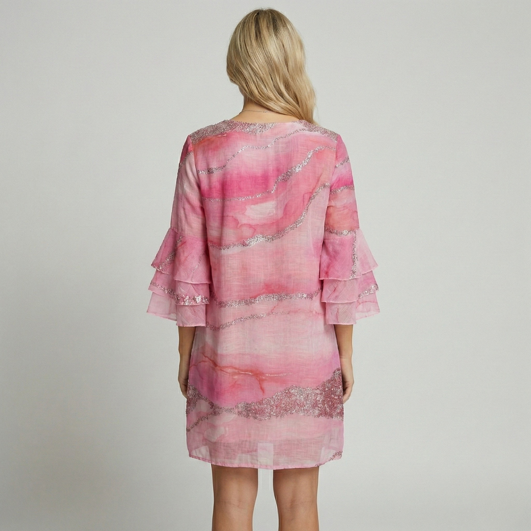 Priscilla | Women's Pink Geometric Sequin Puff Sleeve Mini Dress