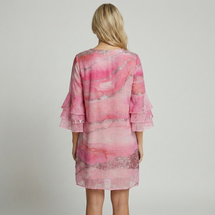 Priscilla | Women's Pink Geometric Sequin Puff Sleeve Mini Dress