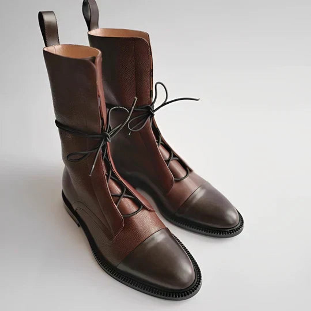 Elsie | Women's Brown Lace Up Leather Mid Calf Chelsea Boots