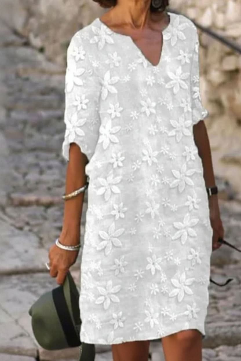 Xenia | Women's Floral V Neck Elbow Sleeve Lace Wedding Guest Dress