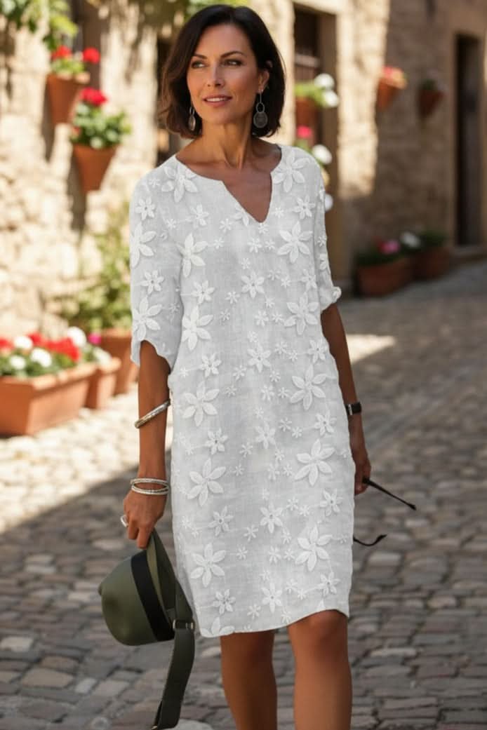 Xenia | Women's Floral V Neck Elbow Sleeve Lace Wedding Guest Dress
