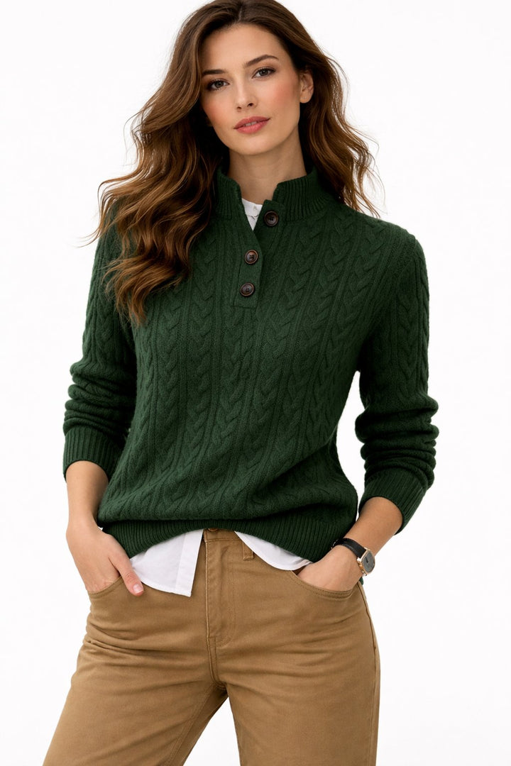 Jaelynn | Women's Cable Knit Funnel Neck Button Collar Sweater