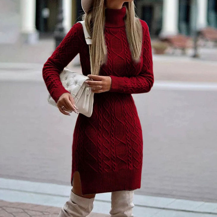 Charlotte | Women's Cable Knit Turtleneck Sweater Dress