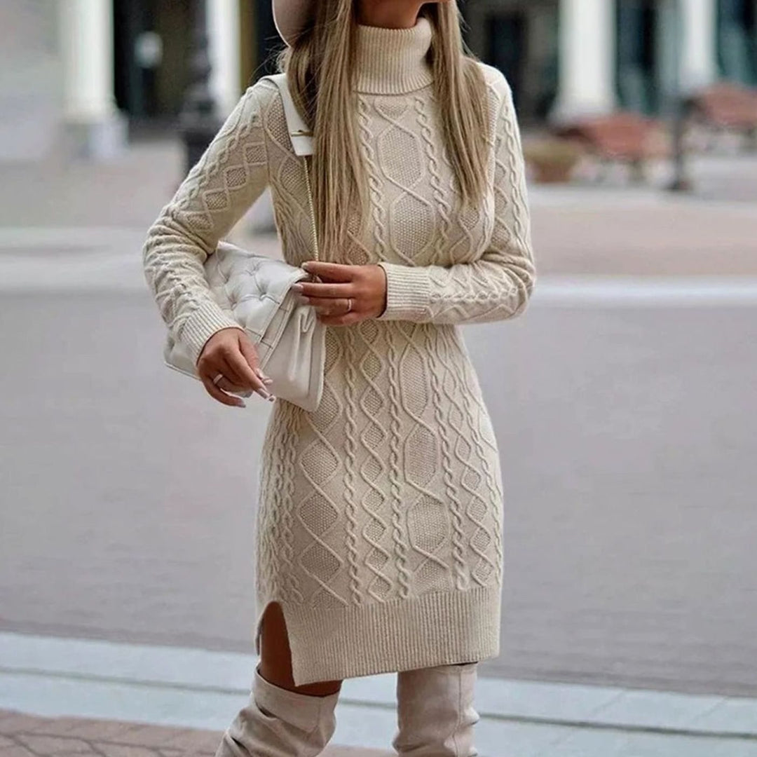 Charlotte | Women's Cable Knit Turtleneck Sweater Dress